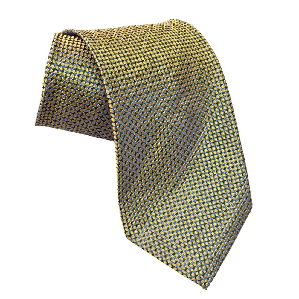 Valerio Garati 90s Iridescent Geometric Jacquard Silk Tie 4"W Gold Blue/Silver